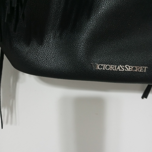Victoria Secret black Drawstring Backpack With Fringe down both sides main image 13
